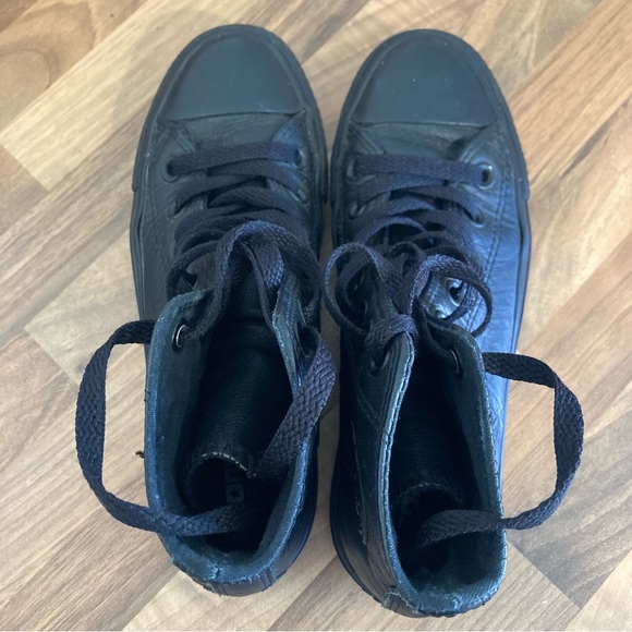 Converse Mono Black Leather Trainers Shoes High Top UK Size 3.5. - Picture 10 of 12